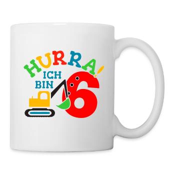 6. Geburstag Bagger - Tasse - Weiß - Rechts