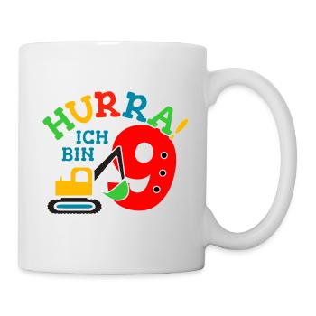 9. Geburstag Bagger - Tasse - Weiß - Rechts