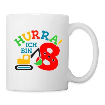 8. Geburstag Bagger - Tasse - Weiß - Rechts