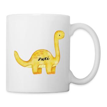Geburtstagsaufdruck, Dino, gelb - Tasse - Weiß - Rechts