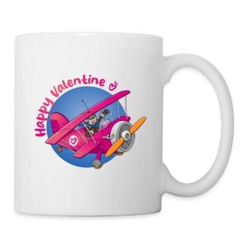 Herzlichen Glückwunsch zum Valentinstag. Pilot im Flugzeug mit Herz - Tasse - Weiß - Rechts