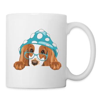 Peeking Cocker Spaniel dog with blue amanita hat - Mug - white - Right