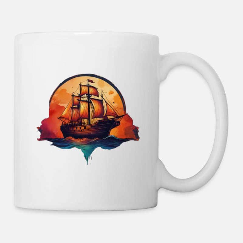 Bateau au coucher du soleil - Mug blanc - blanc