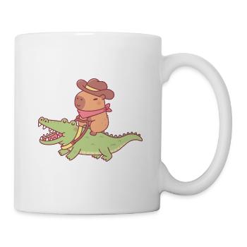 Cute Capybara Cowboy Riding A Crocodile Funny - Mug - white - Right