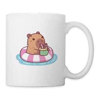 Cute Capybara Chilling in Pool Float Coconut Drink - Mug - white - Right