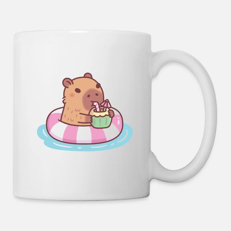 Süßes Capybara chillt im Pool Float Kokosnussgetränk - Tasse - Weiß