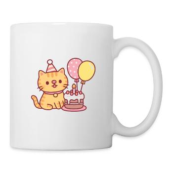 Chat tigré mignon avec gâteau d’anniversaire et ballons - Mug blanc - blanc - Droite