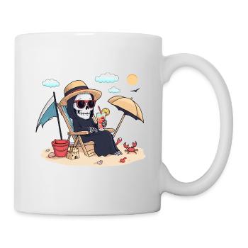 Halloween im Sommer – Sensenmann am Strand - Tasse - Weiß - Rechts
