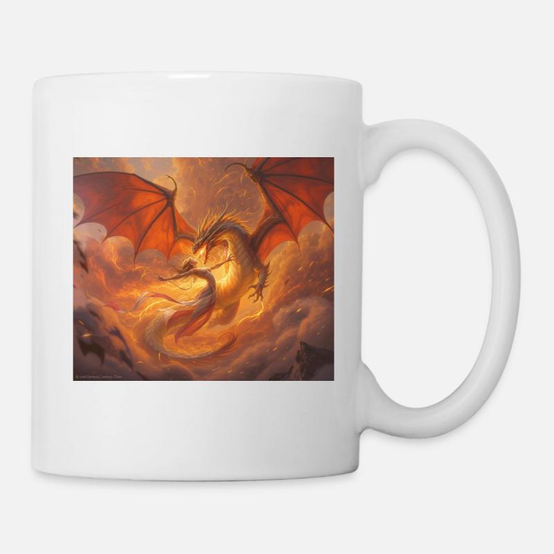 Feuerdrache mit Phönix auf den Wolken - Tasse - Weiß