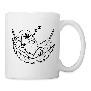 Schlafender Zwerg/Wichtel in Cannabis-Hängematte - Tasse - Weiß - Rechts