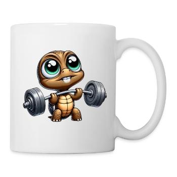 tortue chibi avec haltère haltérophile dessin animé - Mug blanc - blanc - Droite