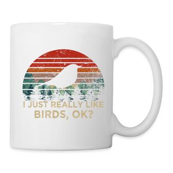Ich mag einfach Vögel – Vintage Silhouette Vogel - Tasse - Weiß - Rechts