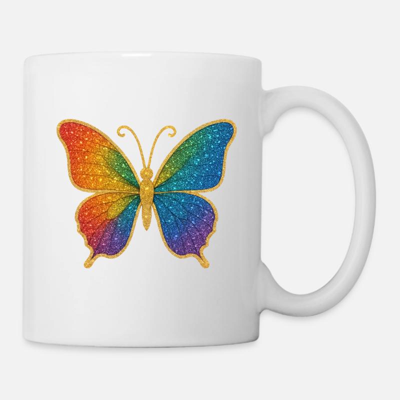 Glitzernder Regenbogen-Schmetterling - Tasse - Weiß