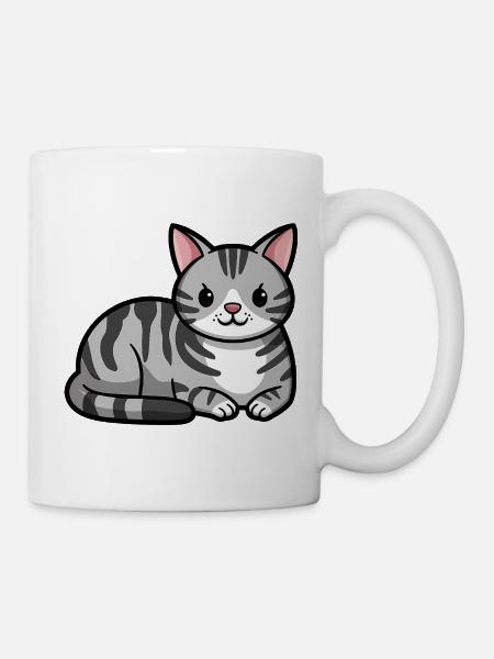 Grau getigerte Katze - Tasse - Weiß