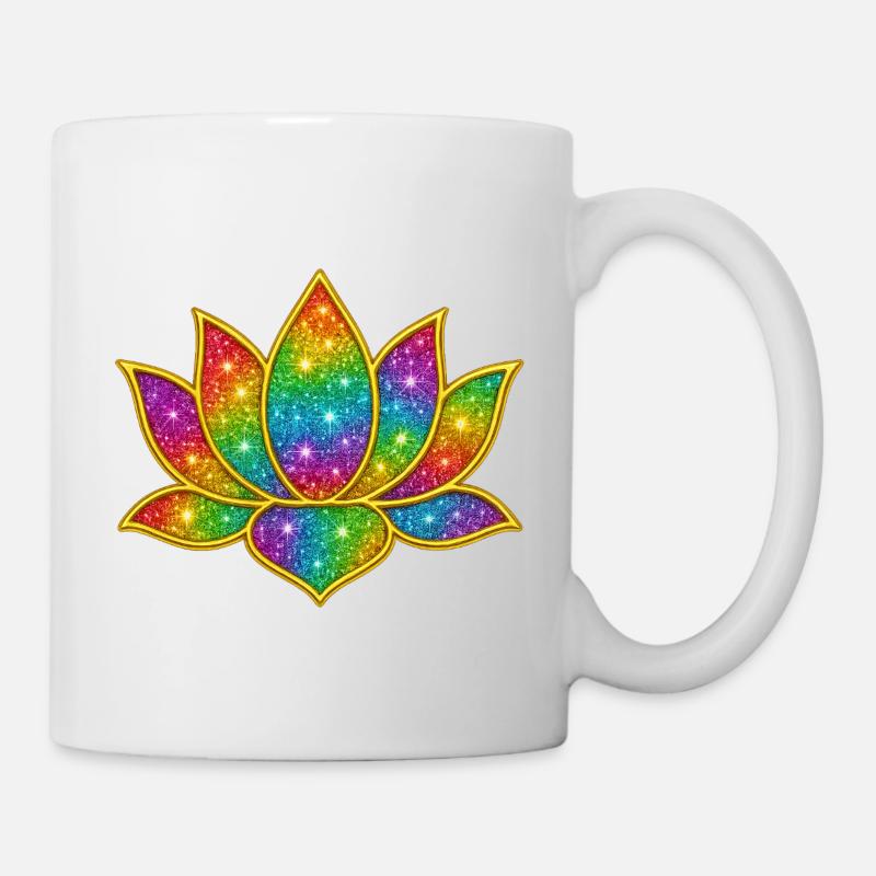 Leuchtendes Glitzer-Lotus-Symbol - Tasse - Weiß