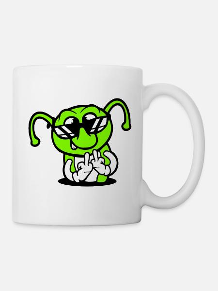 Caterpillar Middle Finger Insult Hole Sunglasses - Mug - white