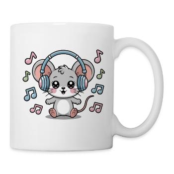 Cute mouse with headphones and music notes - Mug - white - Right