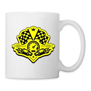 Racing Rennflagge Auspuff Tacho - Tasse - Weiß - Rechts