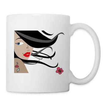 Femme élégante avec des fleurs et des tatouages - Mug blanc - blanc - Droite