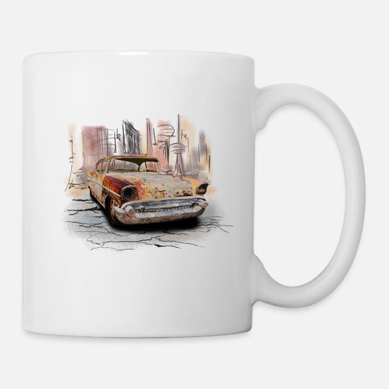 Rostiger Oldtimer Stadt Szene - Tasse - Weiß