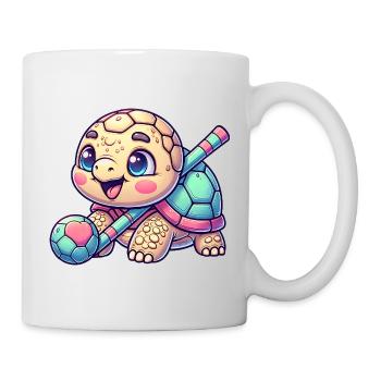 Tortue mignonne avec bâton de hockey et balle - Mug blanc - blanc - Droite