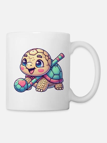 Cute turtle with hockey stick and ball - Mug - white