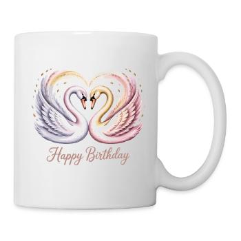 Geburtstags Shirt mit romantischen Schwänen - Tasse - Weiß - Rechts
