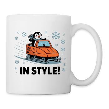 Pinguin-Schneemobil mit Stil - Tasse - Weiß - Rechts