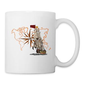 Sailing ship in front of world map - Mug - white - Right