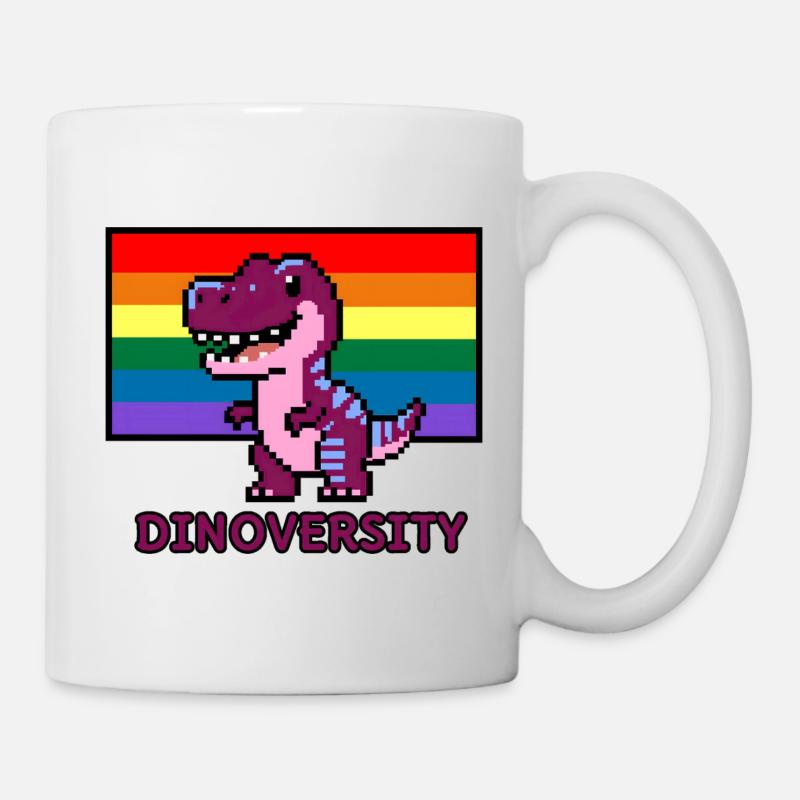 DinoVERSITY - Pixel Art Dinosaurier Pride! 🌈🦖 - Tasse - Weiß