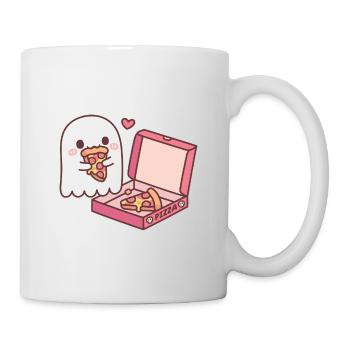Cute Ghost Eating Pizza Funny - Mug - white - Right