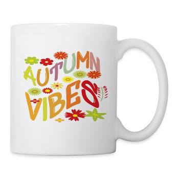 Herbst Vibes Blumenmuster Blätter Motiv Spruch Top - Tasse - Weiß - Rechts
