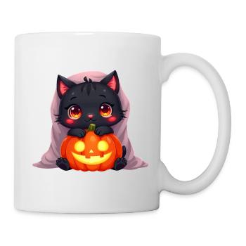 Halloween Katze mit Halloween Kürbis - Tasse - Weiß - Rechts