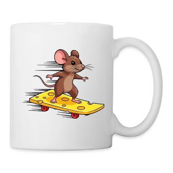 Coole Maus mit Skateboard Käseliebhaber Lustig - Tasse - Weiß - Rechts