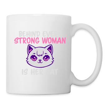 Behind Every Strong Woman Is Her Cat Spruch Katze - Mug - white - Right