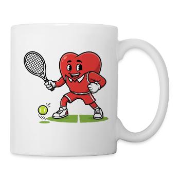 mascotte de tennis en forme de coeur faisant du sport - Mug blanc - blanc - Droite