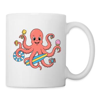 Summer octopus with surf and accessories - Mug - white - Right