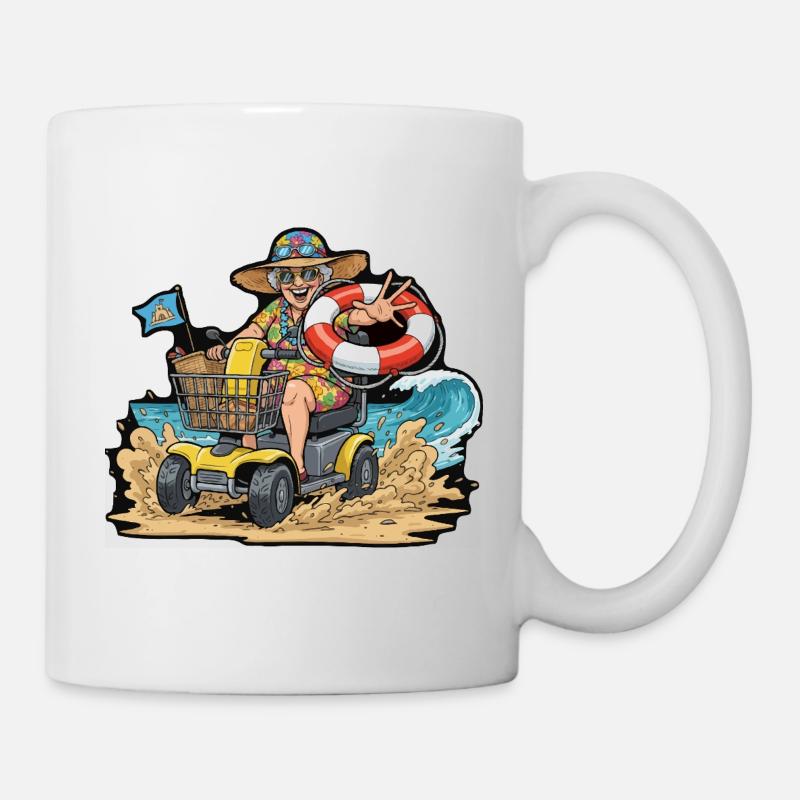 Summer Adventure Granny on Mobility Scooter - Mug - white
