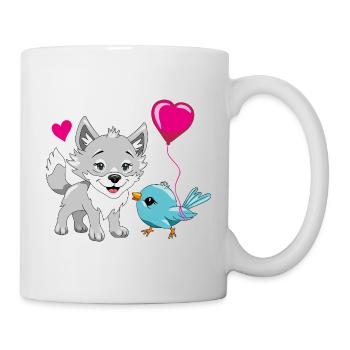 Bébé loup heureux et oiseau mignon avec un ballon - Mug blanc - blanc - Droite