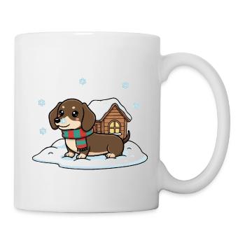 Teckel dans la neige - Mug blanc - blanc - Droite