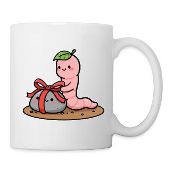 Kleiner Wurm mit Geschenk - Tasse - Weiß - Rechts