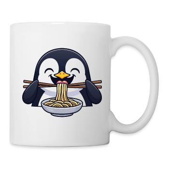 Cute Penguin Cartoon with Noodles Ramen Food Asia - Mug - white - Right