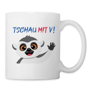 Äffchen verabschiedet sich: Tschau Mit V - Tasse - Weiß - Rechts