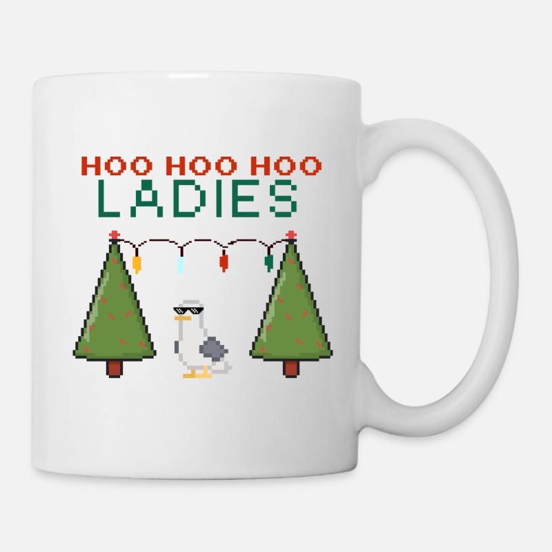 HooHooHoo Damen Pixel Weihnacht - Tasse - Weiß