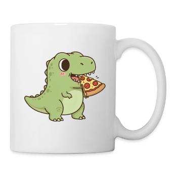 T-Rex isst Pizza - Tasse - Weiß - Rechts
