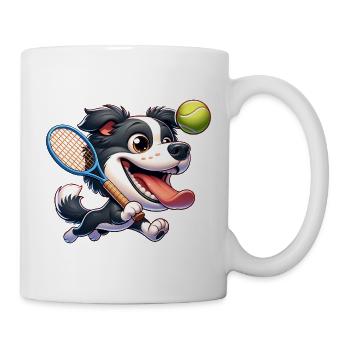 Chien de tennis avec action de raquette et de balle - Mug blanc - blanc - Droite