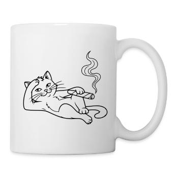 Chillende Katze mit Zigarre – Humorvolles Design - Tasse - Weiß - Rechts