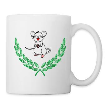 Maus im grünen Lorbeerkranz – Herzlichen Glückwunsch - Tasse - Weiß - Rechts