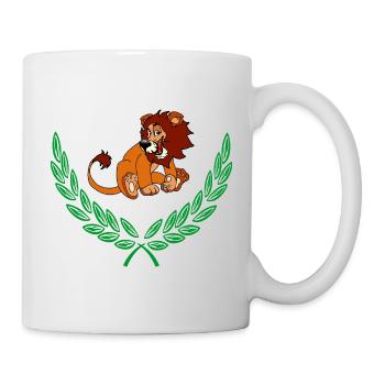 Löwe im grünen Lorbeerkranz – Herzlichen Glückwunsch - Tasse - Weiß - Rechts