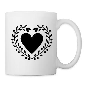Blätterkranz mit Herz - Tasse - Weiß - Rechts